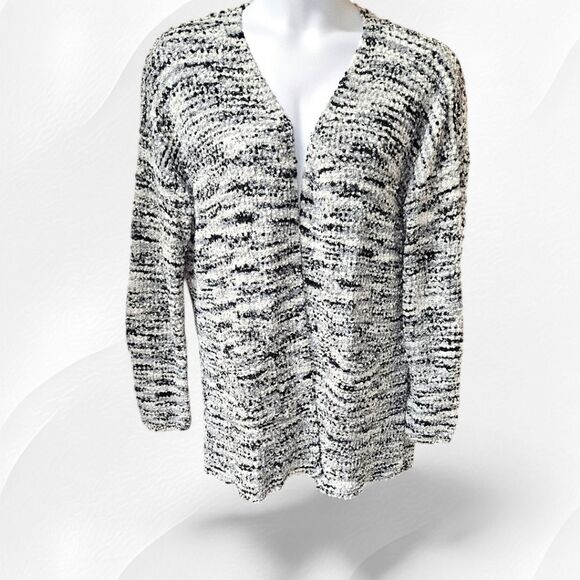 RACHEL & ZOE Womens open front cozy black & white popcorn knit cardigan XL - Picture 2 of 11